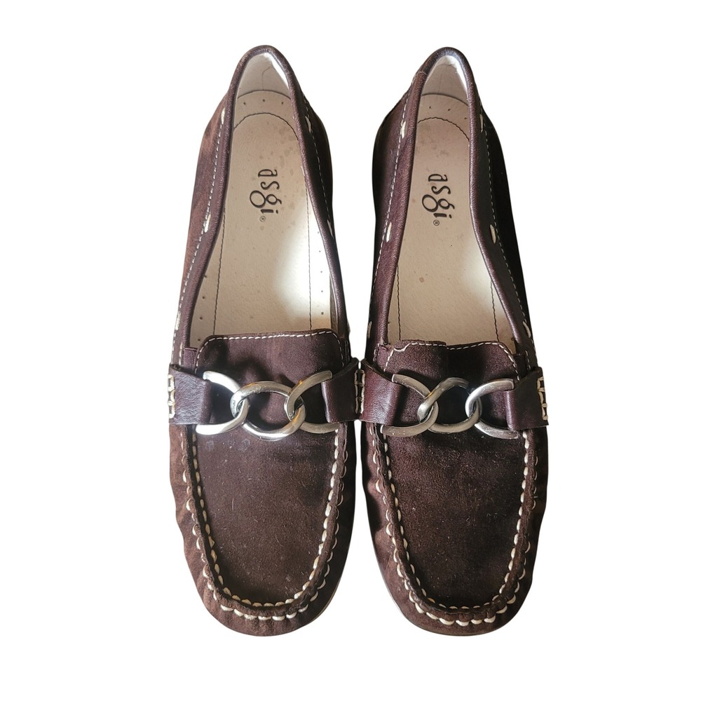 Asgi Womens 6.5M Dark Brown Leather Suede Driving Loafers Vintage Unique Classic
